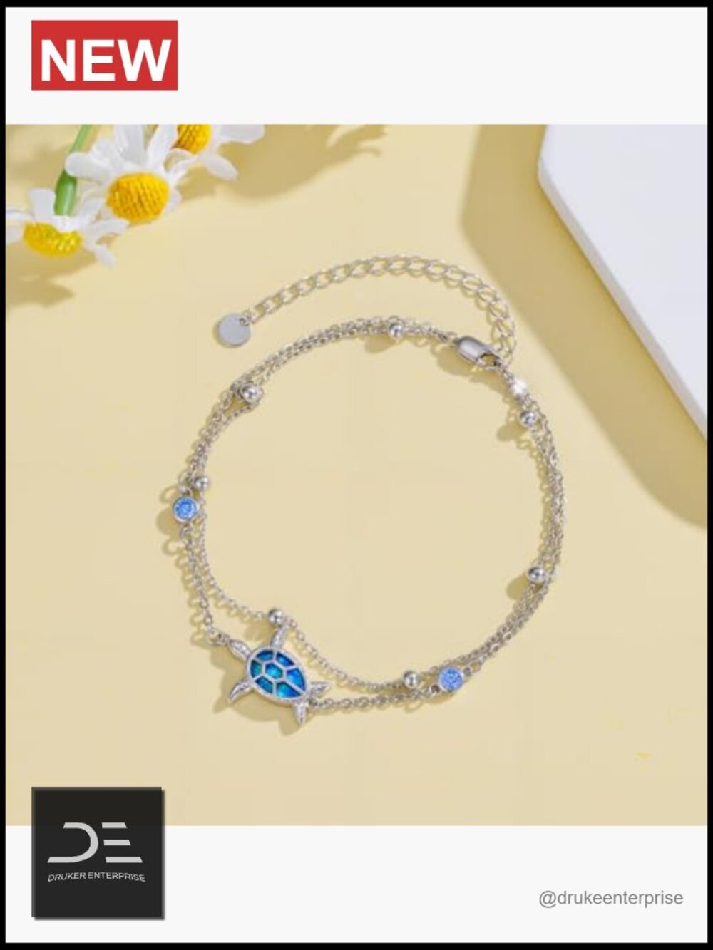 Sterling Silver Sea Turtle Double Layered Charm Bracelet - Picture 3 of 7